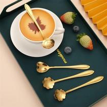 不锈钢勺子创意日式金色花朵勺玫瑰花搅拌勺花瓣甜品勺咖啡勺礼品