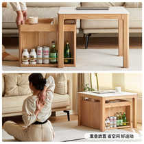 源氏木语实木茶几现代简约小户型客厅茶桌橡木可移动组合岩板茶台