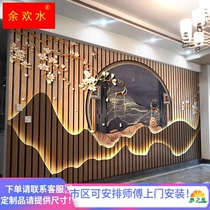 3d新中式麋鹿电视背景墙壁布书房茶室采耳馆足浴休闲会所装饰墙板