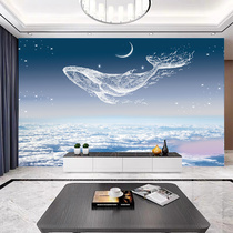 新品3D立体线条手绘鲸鱼墙纸客厅电视背景墙壁纸卧室抽象装饰壁画
