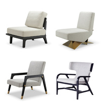 现代简约轻奢实木单人沙发椅中式时尚创意金属扶手会客接待洽谈椅