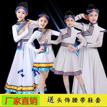 蒙古族舞蹈演出服内蒙古蕾丝女袍儿童少数民族新款大摆裙表演服饰