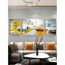 客厅装饰画沙发背景墙新中式挂画山水画现代简约镶钻晶瓷画三联画