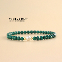 MOLLY CRAFT设计天然绿孔雀石原石细款女手链单圈小水晶手串礼物