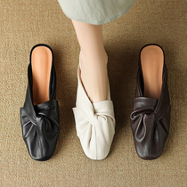 Kmeizu法式软羊皮拖鞋女夏设计师小众半拖真皮穆勒鞋外穿低跟凉拖