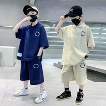 原宿风男童ins短袖套装2023夏季新款中大童男孩洋气百搭休闲半袖