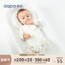 aqpa夏季新生儿新品纯棉连体衣婴儿绑带哈衣男女宝宝薄长袖和尚服