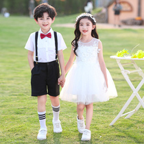 六一儿童演出服男童主持人礼服女童白色蓬蓬裙幼儿园毕业表演服装