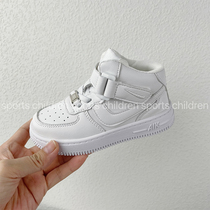 真皮女童小白鞋2024春季空军一号儿童板鞋高帮男童鞋子透气运动鞋