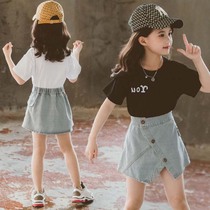女童套装夏装2024新款中大童韩版夏季短袖牛仔裙子时髦两件套潮衣