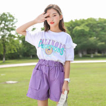女童夏装套装2024新款韩版中大童时髦蕾丝短袖夏天短裤两件套潮衣