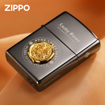 zippo打火机美国原装正版黑冰贴章幸运印章煤油防风男士创意礼物