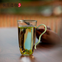 高颜值玻璃杯加厚绿茶杯女士喝茶专用泡茶杯带把手办公室喝水杯子
