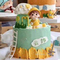 网红萌萌女孩烘焙蛋糕装饰可爱黄色大眼娃娃树脂摆件小公主周岁