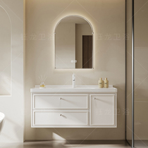 法式橡木智能浴室柜陶瓷一体盆卫生间奶油风洗脸盆柜组合可定制