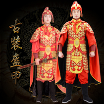 新款古代盔甲演出服花木兰铠甲表演服装成人男女红色武将盔甲服装