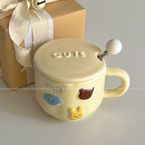 奶fufu可爱卡通小动物陶瓷带盖马克杯生日礼物女生实用送闺蜜朋友