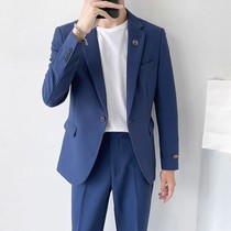 2022秋冬季新款男士西装套装韩版青年夜店发型师西服二件套修身潮