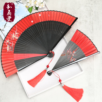 和扇堂大红色女式手绘扇子折扇中国风古风古典折叠扇子可跳舞蹈扇