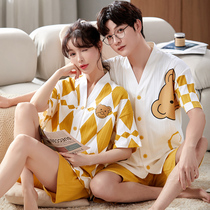 睡衣情侣纯棉夏季短袖韩版女男士学生和服开衫两件套装休闲家居服