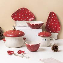 红蘑菇高颜值陶瓷餐具马克杯釉下彩点心盘子饭碗泡面碗沙拉碗勺