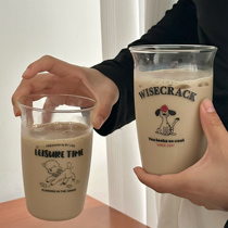 韩风ins简约小羊可爱卷边玻璃杯咖啡杯牛奶果汁杯耐高温家用水杯