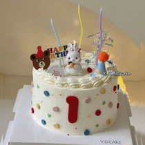 简约兔宝宝周岁宴百日蛋糕装饰插件小兔子萝卜兔曲线蜡烛小熊插牌