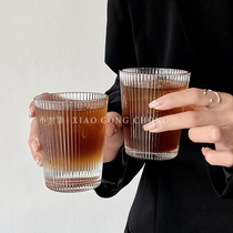 简约日系条纹玻璃杯冰美式咖啡杯ins牛奶杯茶杯家用水杯饮料杯子