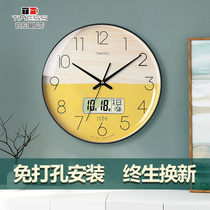 TIMESS钟表挂钟客厅家用时尚创意挂墙简约石英电子免打孔轻奢时钟