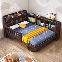 乌金木实木儿童床带护栏卧室全实木男孩床1.2米单人床1米5带灯床