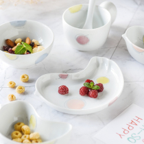 日本进口儿童餐具陶瓷卡通分餐盘套装白山陶器白色宝宝水杯勺子碗