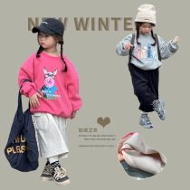 女童韩版卡通卫衣2023冬装加厚宝宝保暖绒衫儿童休闲时尚加绒外套
