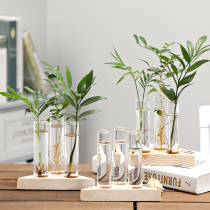 创意<em>水培花瓶</em>透明玻璃小清新木艺摆件插花瓶桌面绿萝水养植物容器