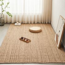 手工天然黄麻编织方形地毯侘寂风卧室书房阳台简约客厅地毯家用