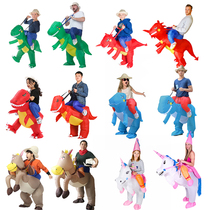万圣节充气恐龙衣服搞笑坐骑人偶服装儿童行走霸王龙表演出玩偶服
