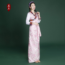 新款藏族藏式民族风博拉锅庄舞裙西藏服装女拉萨旅拍氆氇花边藏袍
