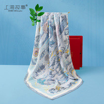 上海故事真丝丝巾女夏季薄款2024新款桑蚕丝高端蓝色斜纹妈妈方巾