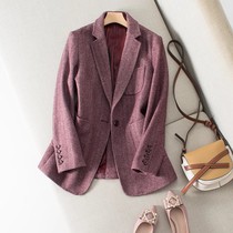 紫色羊毛呢小西装外套女2021年春秋季新款韩版英伦风休闲西服上衣