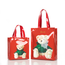 外贸爆款红色小熊单肩包PVC防水购物袋shoppingbag手提包托特包