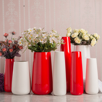 中国红台面陶瓷花瓶装饰 红色喜庆结婚花瓶 白色现代简约玄关