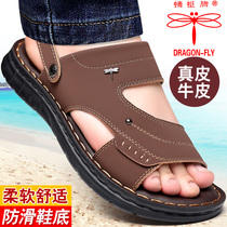 蜻蜓牌男士凉鞋真皮2024新款夏季沙滩鞋两用外穿凉拖鞋中年爸爸鞋