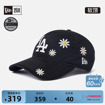 New Era纽亦华夏季新款MLB弯檐棒球帽LA情侣软顶花朵刺绣帽子