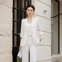 白色小西装外套女夏季薄款职业装高级感七分袖OL气质正装西服套装