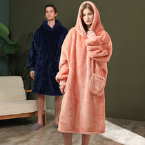 winter hooded pullover blanket men women flannel pyjama 睡袍