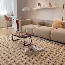 地毯客厅满地是钱长方形格子法式简约花砖茶几沙发卧室床边毯加厚