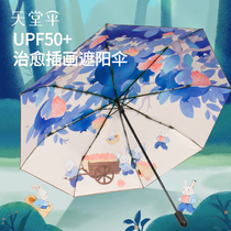 新品天堂伞黑胶防晒太阳伞防紫外线五折伞折叠遮阳伞女晴雨两用伞