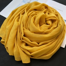 2021秋冬季新款棉麻围巾女士长款百搭保暖披肩两用亚麻丝巾姜黄色