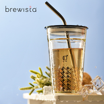 Brewista双层耐热玻璃大容量吸管杯ins风带盖防烫随行水杯400ml