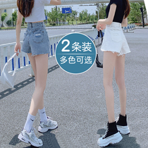 白色牛仔短裤女夏2024年新款薄高腰显瘦小个子a字破洞设计感热裤