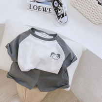 儿童纯棉短袖套装两件套韩国男童宝宝潮插肩袖T恤沙滩短裤上衣